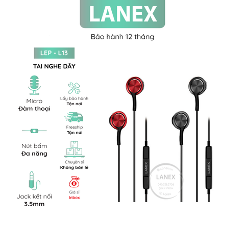 Tai Nghe Dây Lanex Lep - L13 Tpe Jack 3.5mm Có Mic Dài 1.2m