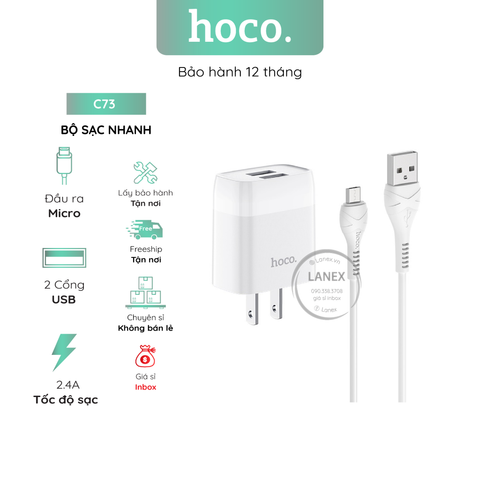 Bộ Sạc Nhanh Hoco C73 2 Cổng Usb Micro 2.4a Dài 1.0m