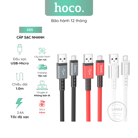 Cáp Sạc Nhanh Hoco X85 Nhựa Tpe Micro 2.4a Dài 1.0m