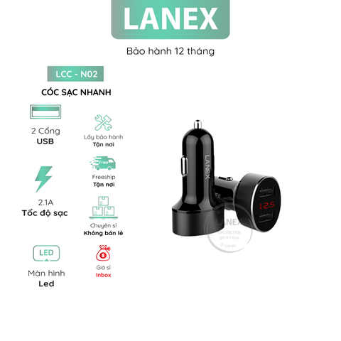 Cóc Sạc Nhanh Lanex Lct - N01a 3 Cổng Usb 5.0a Màn Hình Led