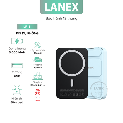 Pin Dự Phòng Lanex Lp18 1 Cổng Type C Pd 20w Tích Hợp Sạc Không Dây 15w 5000mah Giá Đỡ Đèn Led