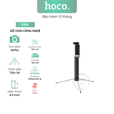 Đồ Chơi Công Nghệ Hoco K10a Gậy Chụp Hình Selfie Bluetooth V3.0 Kèm Remote Có Đèn Led Dài 1.1m