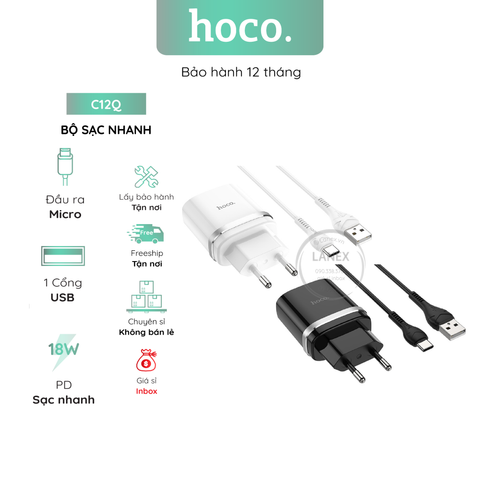 Bộ Sạc Nhanh Hoco C12q 1 Cổng Usb Micro Qc3.0 18w Đèn Led