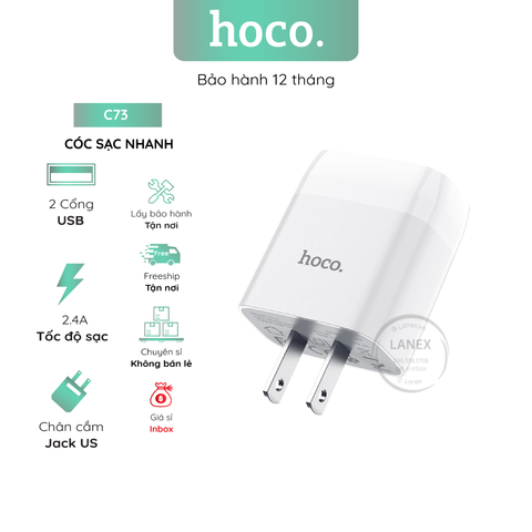 Cóc Sạc Nhanh Hoco C73 2 Cổng Usb 2.4a