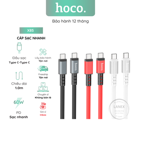 Cáp Sạc Nhanh Hoco X85 Nhựa Tpe Type C To Type C 3a 60w Dài 1.0m