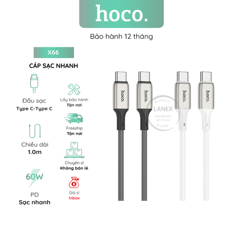 Cáp Sạc Nhanh Hoco X66 Nhựa Tpe Type C To Type C 3.0a 60w Dài 1.0m