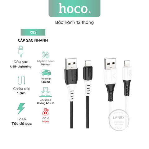 Cáp Sạc Nhanh Hoco X82 Nhựa Silicon Lightning 2.4a Dài 1.0m