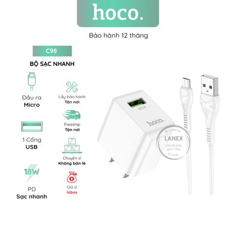 Bộ Sạc Nhanh Hoco C98 1 Cổng Usb Micro Qc3.0 18w