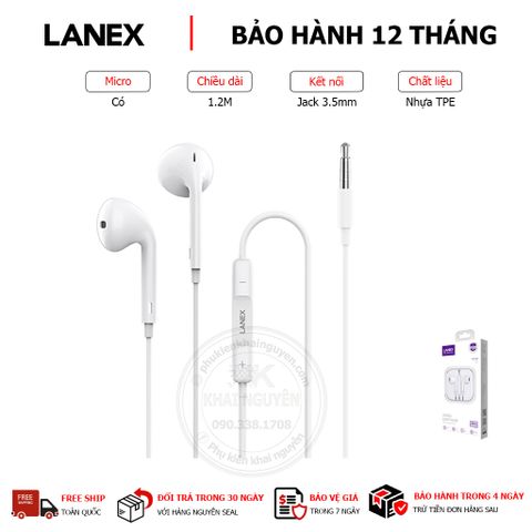 TAI NGHE DÂY TPE JACK 3.5MM CÓ MIC LANEX LEP-L08 - DÀI 1.2M - TĂNG ÂM LƯỢNG LỚN NHỎ TẤT CẢ DÒNG ĐIỆN THOẠI