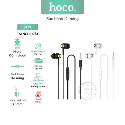 Tai Nghe Dây Hoco M70 Tpe Jack 3.5mm Có Mic Dài 1.2m