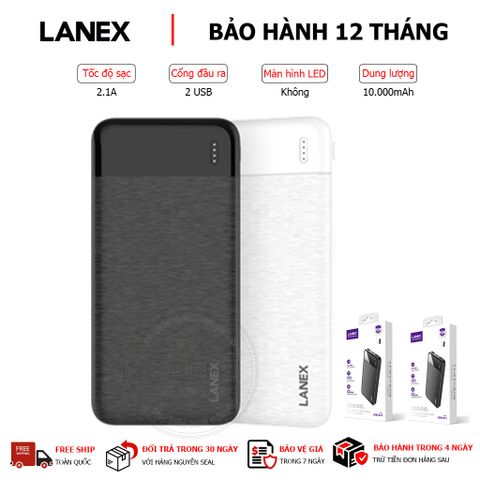 PIN DỰ PHÒNG 2 CỔNG USB 2.1A 10000MAH LANEX LPB-N11 - ĐÈN LED