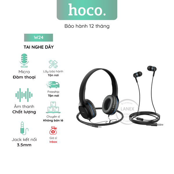 Tai Nghe Dây Hoco W24 Headphone Jack 3.5m Có Mic Dài 1.2m Kèm Theo Tai ...
