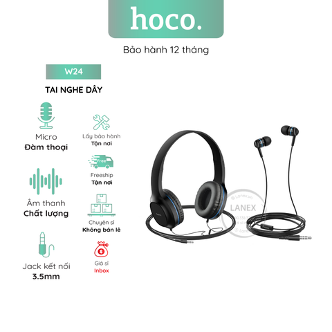 Tai Nghe Dây Hoco W24 Headphone Jack 3.5m Có Mic Dài 1.2m Kèm Theo Tai Nghe