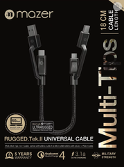Multi-Tips Rugged.Tek.II 18CM USB-A+USB-C to Micro USB+USB-C Cable