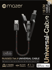 Multi-Tips Rugged.Tek.II 18CM USB to Lightning+Micro USB+USB-C Cable
