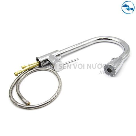 Vòi rửa chén nóng lạnh dây rút Đồng Mạ Crom Sandra SD-338