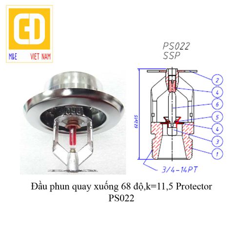 Đầu phun chữa cháy quay xuống Spinkler k=11,5 - Protector