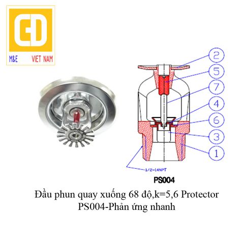 Đầu phun chữa cháy quay xuống Spinkler phản ứng nhanh - Protector