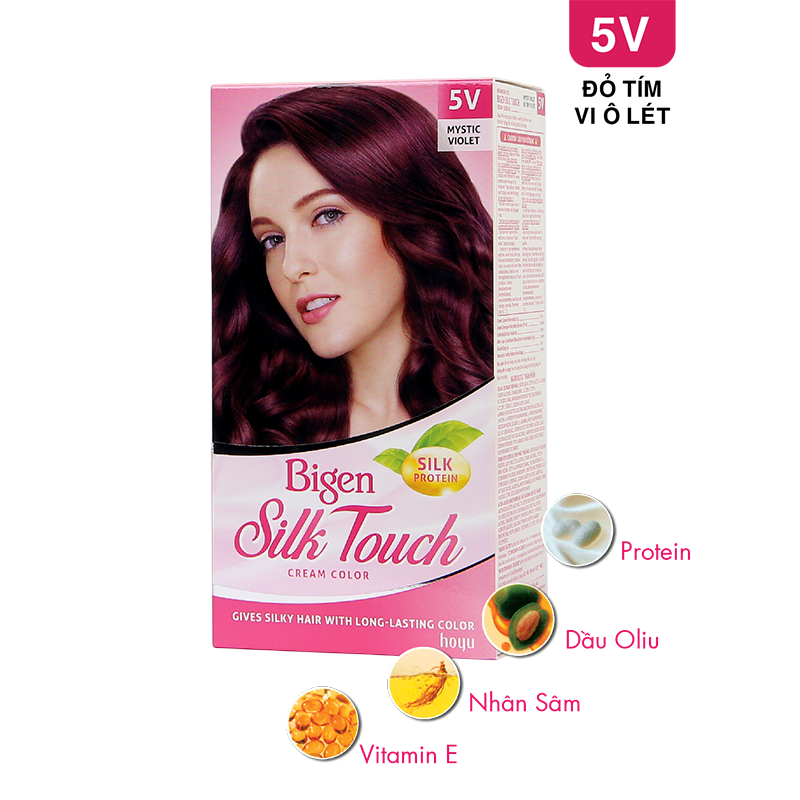 Bigen Silk Touch 5V - tóc đỏ tím: Với Bigen Silk Touch 5V, bạn sẽ có mái tóc đỏ tím đầy cuốn hút và quyến rũ. Được chiết xuất từ các thành phần tự nhiên, sản phẩm này giúp tóc bạn mềm mượt và bóng khỏe. Hãy để tóc của bạn thu hút sự chú ý từ mọi người với màu tóc tuyệt đẹp này!