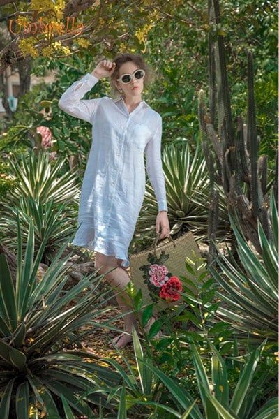  Đầm Linen sơ mi chân bèo 