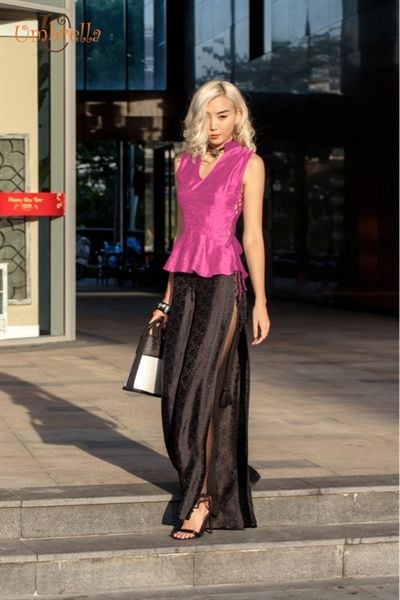  Áo lụa đan hông cổ V 