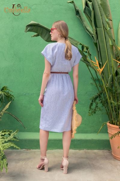  Đầm dài đắp chéo nhún eo 