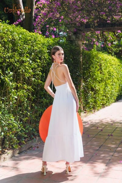  Đầm dài Linen ngực A xoè chân 