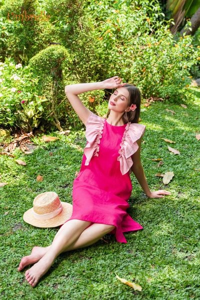  Đầm Linen Bèo Dọc Hai Bên 