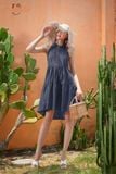  Đầm Linen sát nách nhún eo 