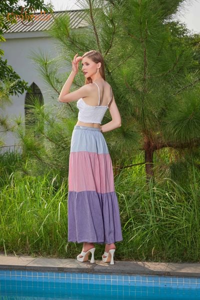  Áo Linen xoắn ngực nhún lưng xếp ply 