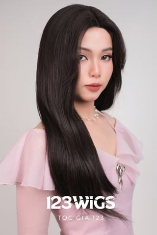 123WIGS - Bộ tóc giả nguyên đầu siêu da lưới Lace mái bay - Thẳng tự nhiên - Đỏ ruby SL1014