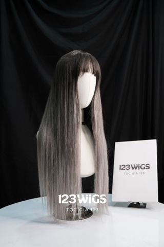 Bộ tóc giả nguyên đầu tơ cao cấp Mái thưa Ombre Balayage Bạch kim - Dài ngang lưng - Thẳng layer   S1066