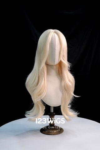 Bộ tóc giả nguyên đầu tơ cao Da lưới U Mái bay - Dài ngang lưng - Xoăn tầng - Màu Vàng Kim - Màu tẩy SL1037