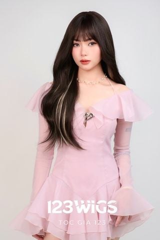 Tóc Nguyên đầu dài xoăn lơi nhẹ - Mái thưa - Màu có highlight S1050