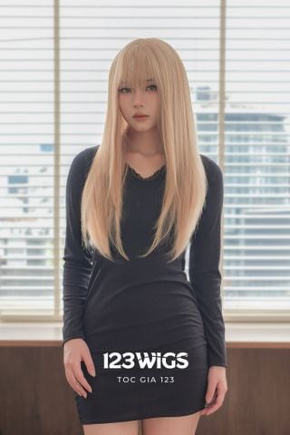 Bộ tóc giả nguyên đầu tơ cao cấp Layer thẳng Mái thưa - Màu Vàng kim (Nhiều màu) - Ngang lưng S1061