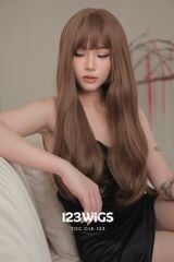 Tóc giả tơ cao cấp - Xoăn lọn dài - Mái thưa - Nâu vàng sáng - S1060