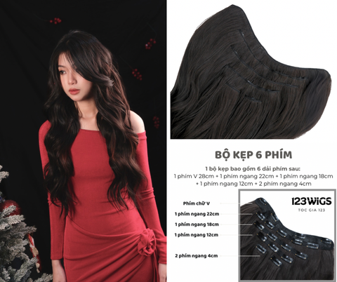 Bộ tóc kẹp 6 phím tơ cao cấp SK1007