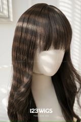Tóc dài Xoăn gợn - Mái thưa - Màu nâu đen S1026