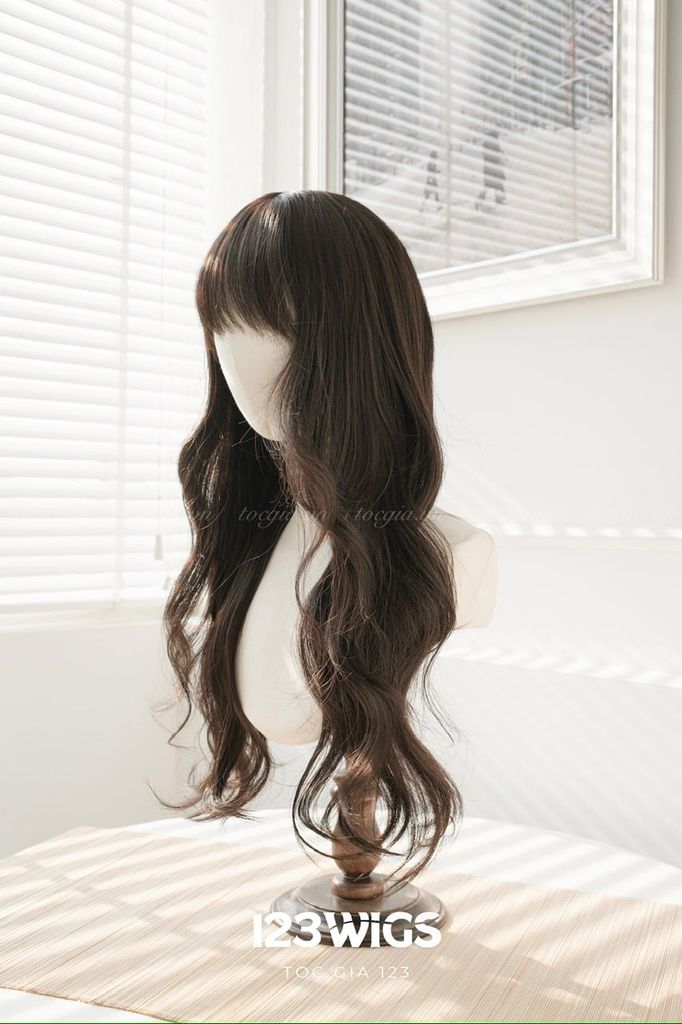 Tóc dài Xoăn gợn - Mái thưa - Màu nâu đen S1026