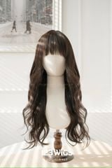 Tóc dài Xoăn gợn - Mái thưa - Màu nâu đen S1026
