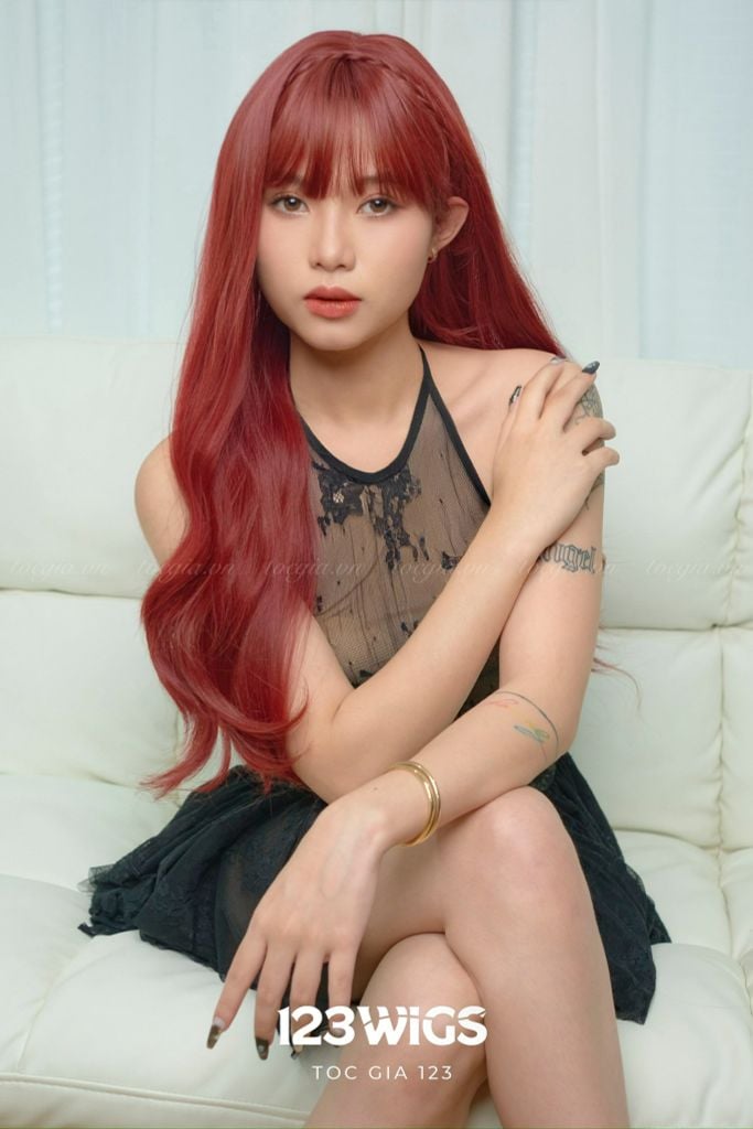 Tóc dài xoăn - Mái thưa - Màu đỏ S1044