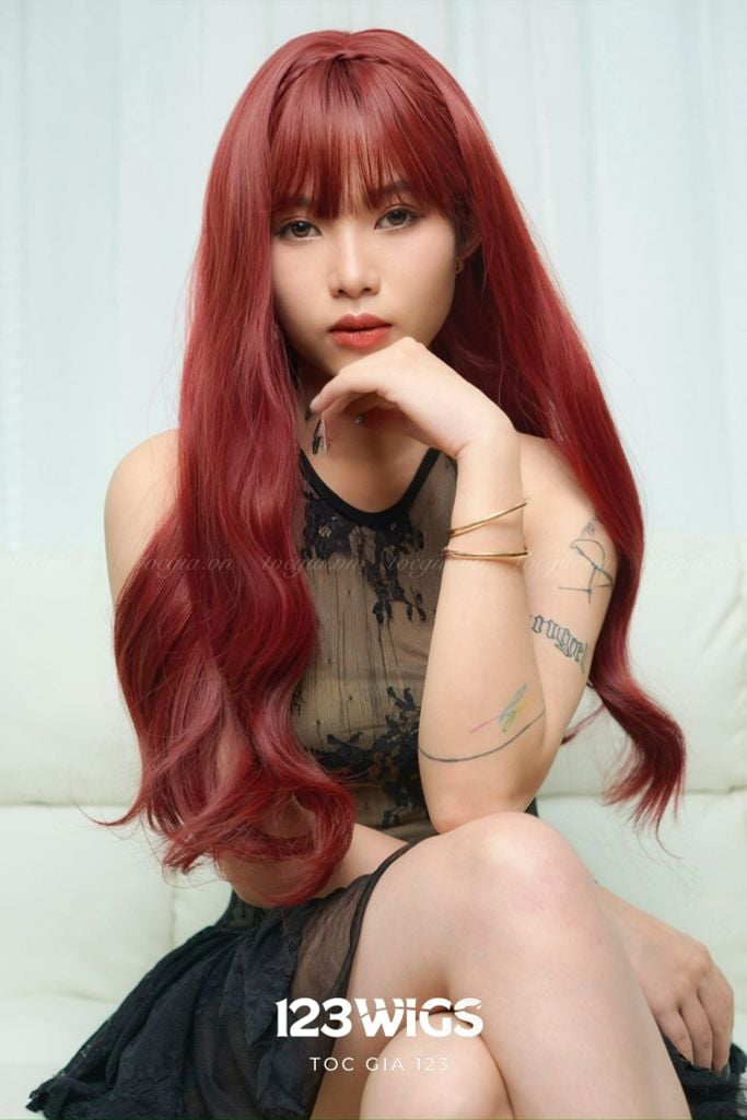 Tóc dài xoăn - Mái thưa - Màu đỏ S1044