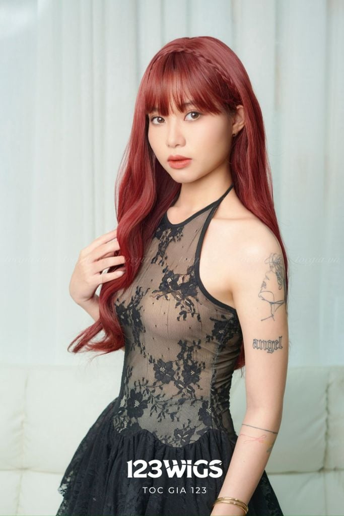 Tóc dài xoăn - Mái thưa - Màu đỏ S1044