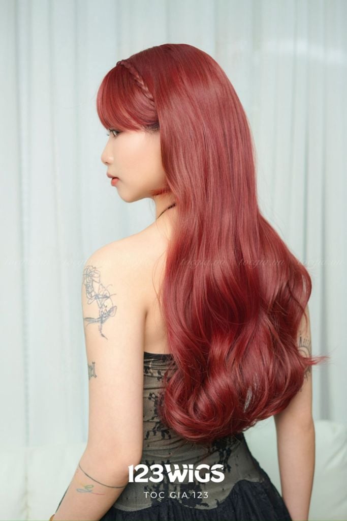 Tóc dài xoăn - Mái thưa - Màu đỏ S1044