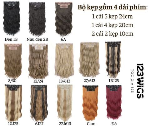 Bộ tóc kẹp 4 phím xoăn dài 50cm SK1004 (13 màu)