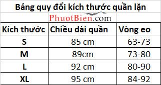 Kích thước quần wetsuit