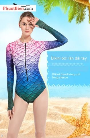  Bikini Vây Cá Dài Tay Màu Hồng Tím BK02 