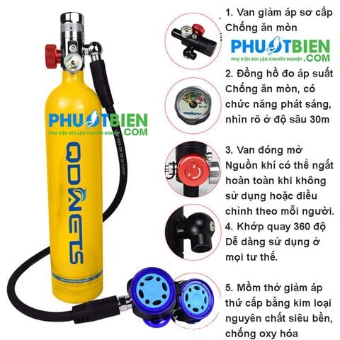  Bình Lặn Dưỡng Khí Mini 1L- BLQDW -1L-5000 Plus Full Face 