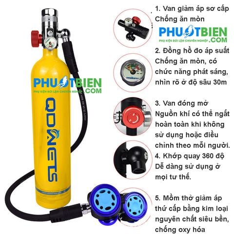  Bình Lặn Dưỡng Khí Mini 1L- BLQDW -1L-5000 Plus 