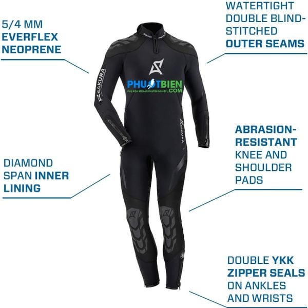 Bộ đồ lặn Sakura Wetsuit 5mm Nhung Gấm Siêu Ấm